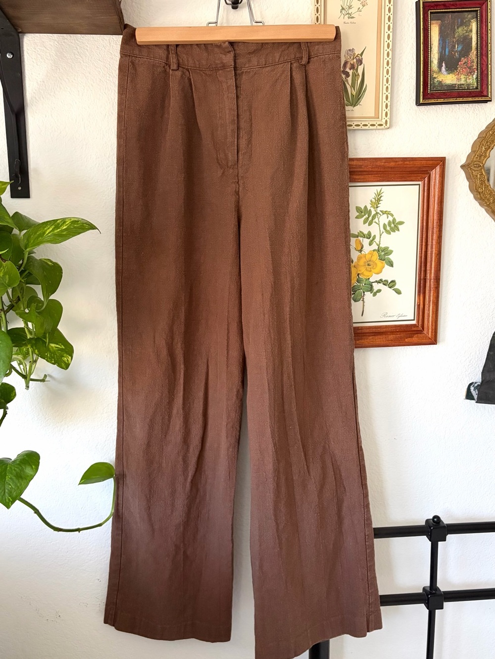 Meshki Linen Cotton Blend Brown Trousers - Small - Pants